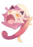  absurdres blush_stickers colored_skin fangs full_body gara_(qbeuxvii22) highres long_hair open_mouth pink_skin pokemon pokemon_(creature) scream_tail simple_background solo tongue white_background 