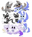 anthro black_body black_fur blue_body blue_fur canid canine canis cheeky_chilla_(pachi_rizuu) chinchilla chinchillid domestic_cat domestic_dog duo fan_character felid feline felis female fur grey_body grey_fur hi_res male mammal pachi_rizuu pink_body pink_fur rodent simple_background smiling_critters unknown_species white_body white_fur