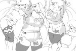  1girl breasts earrings fur_collar fur_hat fur_scarf gloves hat highres jewelry large_breasts long_hair long_sleeves malshi_edroad mature_female melony_(pokemon) monochrome multiple_views pantyhose_under_shorts pearl_earrings pokemon pokemon_swsh ring shorts side_slit side_slit_shorts single_glove solo sweater ushanka wedding_ring 