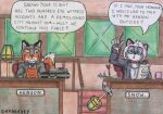  anthro business_attire canid canine cerberus_(artist) comic courtroom dart dialogue domestic_cat english_text felid feline felis female fox inside lamp lawyer male mammal not_big_and_not_clever snow_(character) text traditional_media_(artwork) 