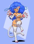 2024 absurd_res animal_humanoid big_breasts blue_eyes blue_hair breasts capcom cat_humanoid darkstalkers felicia_(darkstalkers) felid felid_humanoid feline feline_humanoid female fur hair hi_res huge_breasts humanoid joaoppereiraus long_hair mammal mammal_humanoid multicolored_body open_mouth open_smile smile solo tan_body tan_skin two_tone_body white_body white_fur 