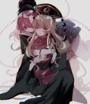  2girls ayahi_4 black_dress blurry chain chained chinese_clothes collar cuffs depth_of_field dress hecatia_lapislazuli highres hug hug_from_behind junko_(touhou) long_hair multiple_girls tabard touhou wide_sleeves 