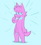 anthro blue_glans blue_sclera canid canine canis eyelashes fur genitals ghost glans hi_res humanoid_genitalia humanoid_penis looking_at_viewer male mammal penis pink_body pink_fur pink_penis soft_fuzzy_man_(aimkid) solo spirit tacogatooooo toony wolf