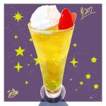  cup drink drinking_glass food food_focus fruit ice_cream ice_cream_float no_humans original star_(symbol) starry_background strawberry takisou_sou 