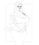 2024 anthro big_breasts breasts cleavage clothed clothing collar curled_tail digital_drawing_(artwork) digital_media_(artwork) domestic_pig dress eyewear female fingers front_view glasses greyscale hair hi_res huge_breasts long_hair mammal monochrome mouth_closed pig_nose portrait rectangular_glasses rune4 simple_background sketch solo suid suina sus_(pig) tail three-quarter_portrait topwear wearing_glasses white_background
