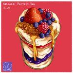  artist_logo berry blueberry caramel food food_focus food_name fruit highres ice_cream no_humans original parfait pink_background raspberry strawberry yuki00yo 