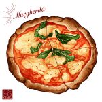  artist_logo basil_leaf cheese food food_focus food_name highres margherita_pizza no_humans original pizza tomato_sauce yuki00yo 