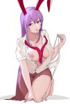  1girl :p absurdres animal_ears breasts highres long_hair looking_at_viewer nipples panties panty_pull purple_hair rabbit_ears red_eyes reisen_udongein_inaba scdz2344 shirt simple_background skirt solo tongue tongue_out touhou underwear white_background 