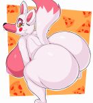  absurd_res amber_eyes anthro areola big_areola big_breasts big_butt biped black_nose breasts butt canid canine capikeeta cheek_tuft facial_tuft female five_nights_at_freddy&#039;s fox funtime_foxy_(fnaf) fur hi_res huge_breasts huge_butt lipstick looking_at_viewer looking_back makeup mammal nipples pink_areola pink_breasts pink_nipples pink_tail red_cheeks scottgames simple_background standing tail_tuft tuft video_games white_body white_ears white_fur white_tail wide_hips 