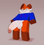 anthro big_penis blue_clothing blue_hoodie blue_topwear bodily_fluids bottomless canid canine clothed clothing cum cum_drip dripping fox fur genital_fluids genitals hi_res hoodie hoodie_only huge_penis humanoid_genitalia humanoid_penis looking_at_viewer male mammal orange_body orange_fur penis roblox solo soups_(superiorfox) tacogatooooo topwear topwear_only vein veiny_penis