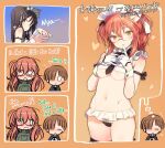  3girls animal_ears bikini blush breasts cat_ears cat_girl chibi eleonore_giovanna_gassion finger_to_mouth glasses gloves joanna_elizabeth_stafford luminous_witches maid maid_bikini maid_headdress medium_breasts multiple_girls orange_eyes red_hair semi-rimless_eyewear sheep_ears sheep_girl shimada_fumikane stomach swimsuit sylvie_cariello unconventional_maid world_witches_series yuri 