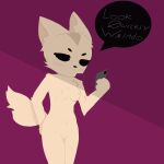 absurd_res aggretsuko anthro arm_tuft barely_visible_genitalia barely_visible_pussy blush breasts canid canine cellphone cheek_tuft colorful_theme dialogue elbow_tuft electronics english_text facial_tuft female fennec_fox fenneko fox fur gabriela_paes genitals hi_res holding_cellphone holding_object holding_phone holding_smartphone humanoid innie_pussy mammal navel nipples nude phone purple_background pussy sanrio simple_background smartphone solo text true_fox tuft white_body white_fur