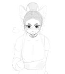  anthro big_breasts blush blush_lines breasts circle_eyebrows cleavage clothed clothing clothing_pull collar digital_drawing_(artwork) digital_media_(artwork) domestic_cat eyebrows eyelashes felid feline felis female fingers front_view greyscale hair hi_res inner_ear_fluff looking_at_viewer mammal monochrome mouth_closed narrowed_eyes portrait rune4 seductive shirt shirt_pull simple_background sketch smile smirk solo suggestive teasing thick_eyebrows topwear topwear_pull tuft white_background 