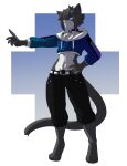  5_fingers alpha_channel anthro bell bell_collar biped clothed clothing collar digitigrade domestic_cat felid feline felis fingers fur hair hi_res male mammal midriff munkeesgomu paws scorch_ryoga solo tail 