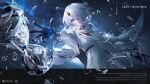  3girls bandage_over_one_eye bandaged_leg bandages berenica_(duet_night_abyss) black_gloves black_tail bubble capelet commentary copyright_name copyright_notice dress duet_night_abyss english_commentary english_text fetal_position gloves hair_between_eyes horns hourglass logo long_hair multiple_girls official_art outstretched_arm phoxhunter_(duet_night_abyss) reaching red_eyes red_horns short_hair single_horn snow_(duet_night_abyss) the_girl_in_the_dream_(duet_night_abyss) white_capelet white_dress white_hair 