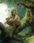  anniestegg beard facial_hair feral forest group hi_res hooves horn humanoid male mammal mature_male nude plant rodent satyr sciurid smile tree tree_squirrel 