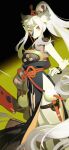 anthro archery asian_clothing bow_(weapon) canid canine canis clothing east_asian_clothing female hakuro_(onmyoji) hi_res japanese_clothing looking_at_viewer mammal ranged_weapon red_eyes simple_background solo weapon wolf wxyjs1997