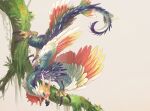  animal_focus beak bird_wings branch claws dragon feathered_dragon feathered_wings feathers full_body monster moss no_humans on_branch open_mouth original simple_background solo tail wings yamamura_le yellow_background yellow_eyes 