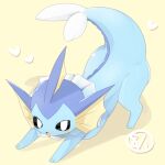  black_sclera blush cat_stretch colored_sclera commentary_request fins full_body heart lets0020 looking_at_viewer no_humans open_mouth pokemon pokemon_(creature) simple_background smile solo stretching vaporeon white_eyes 
