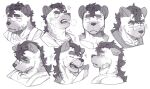  1boy absurdres angry bandaid bandaid_on_cheek bandaid_on_face bara bruise expression_chart frown furry furry_male greyscale highres huge_eyebrows injury leopard_boy looking_at_viewer monochrome original raised_eyebrows sanpaku shaded_face short_hair ttn_(239_239) unamused 