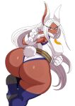  absurd_res animal_humanoid big_breasts big_butt breasts butt clothed clothing female hair hi_res huge_breasts huge_butt humanoid lagomorph lagomorph_humanoid legwear leporid_humanoid long_hair looking_at_viewer looking_back mammal mammal_humanoid miruko my_hero_academia nipple_outline rabbit_humanoid red_eyes solo sssonic2 white_hair 
