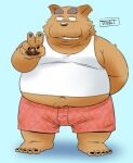  2022 anthro belly big_belly brown_body canid canine clothing humanoid_hands kemono male mammal mature_male overweight overweight_male shirt solo topwear toshi_(artist) underwear 