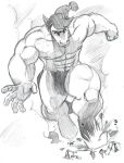  5_fingers abs anthro big_muscles biped black_and_white crux_(artist) equid equine fingers fur hair hooves horse humanoid_hands macro male mammal monochrome muscular muscular_anthro muscular_male muscular_thighs paws pencil ponytail rampage running simple_background solo stomping tent 