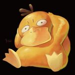  animal_focus arms_up black_background commentary_request dated full_body hands_on_own_head head_tilt highres looking_at_viewer mei_ford pokemon psyduck simple_background sitting 