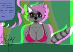  anthro bra breasts clothing female mammal mature_female pink_bra pink_clothing pink_underwear procyonid raccoon solo stormfluff567 stream_chat streaming underwear 