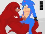  2022 4:3 5_fingers abs anal anal_penetration anthro balls big_dom_small_sub blue_body blue_fur blurau chest_markings clothing digitigrade dominant duo echidna erection eulipotyphlan fingers from_front_position fur genitals gloves green_eyes grin half-closed_eyes handjob handjob_while_penetrating handwear hedgehog hi_res knuckles_the_echidna looking_at_another looking_at_partner male male/male mammal markings mastery_position monotreme muscular muscular_male narrowed_eyes nipples nude penetration penile purple_eyes red_body red_fur sega sex signature size_difference smile sonic_the_hedgehog sonic_the_hedgehog_(series) tan_body tan_fur 