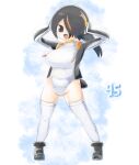  bird_tail black_footwear black_hair black_jacket blue_background boots breasts brown_eyes commentary_request covered_navel emperor_penguin_(kemono_friends) full_body hair_between_eyes hair_over_one_eye hands_on_headphones headphones highres jacket kemono_friends large_breasts lets0020 long_bangs long_hair looking_at_viewer multicolored_hair numbered one-piece_swimsuit open_clothes open_jacket open_mouth orange_hair smile standing streaked_hair swimsuit tail thighhighs white_background white_one-piece_swimsuit white_thighhighs 