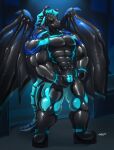 2023 abs anthro aquatic_dragon barazoku biceps big_muscles biped black_latex dragon drone glaucablitz hi_res latex lock_bulge male marine muscular muscular_anthro muscular_male muscular_sub mythological_creature mythological_scalie mythology pecs scalie solo standing submissive submissive_anthro submissive_male 
