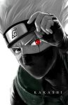  1boy black_eyes black_gloves character_name commentary covered_mouth english_commentary fingerless_gloves forehead_protector gloves grey_hair hatake_kakashi heterochromia highres konohagakure_symbol looking_at_viewer male_focus mask morbidprince mouth_mask naruto naruto_(series) ninja ninja_mask red_eyes scar scar_across_eye scar_on_face sharingan short_hair solo spiked_hair 