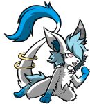  3_fingers 3_toes absurd_res alpha_channel anthro blue_body blue_fur blue_hair blue_nose chest_tuft feet female fingers fur generation_1_pokemon hair hair_over_eye hi_res inner_ear_fluff kneeling legendary_pokemon liilete_(mew) mew_(pokemon) nintendo one_eye_obstructed open_mouth pink_eyes pokemon pokemon_(species) ring simple_background softmonkeychain solo tail tail_tuft toes tongue transparent_background tuft white_body white_fur 