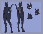  2022 4_toes 5:4 5_fingers absurd_res anthro athletic black_body black_fur black_nose butt digitigrade featureless_crotch feet felid feline fingers fur green_eyes hi_res looking_at_viewer male mammal model_sheet nude smile solo standing the_man toes 