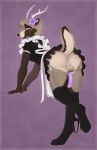  anthro antlers balls butt cervine clothed clothing clothing_around_one_leg deer genitals hi_res hole_(anatomy) horn hybrid intersex maid_uniform mammal panties panties_around_one_leg panties_down partially_clothed pchlnx penis petals_(hibiscuspetals) pinup pose procyonid raccoon raised_tail sika_deer solo tail tongue tongue_out underwear underwear_around_one_leg underwear_down uniform 