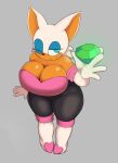  2022 anthro armwear big_breasts breasts chiropteran cleavage clothed clothing elbow_gloves emerald_(gem) eyeshadow female gem gloves handwear hi_res holding_object looking_up makeup mammal one_eye_closed pancaketomo rouge_the_bat sega smile solo sonic_the_hedgehog_(series) thick_thighs wide_hips wink 