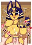  animal_crossing ankha_(animal_crossing) anthro areola beniimo45450721 blue_hair blush bodily_fluids breasts butt censor_bar censored domestic_cat egyptian erection felid feline felis female genital_fluids genitals hair hi_res human interspecies male male/female mammal nintendo nipples nude penetration penis pussy sex video_games yellow_body 