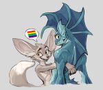  animal_humanoid anthro blue_body blue_skin brown_body brown_fur canid canine duo elranno embrace fennec fennec_boy_(elranno) fish fish_boy_(elranno) fish_humanoid fox frill_(anatomy) fur gills hug humanoid lgbt_pride male male/male mammal marine marine_humanoid open_mouth pride_colors rainbow slim smile yellow_eyes yellow_sclera 