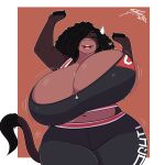  1:1 2022 anthro big_breasts black_hair bouncing_breasts bovid bovine breasts cattle cheering cleavage clothed clothing eyes_closed female hair hair_over_eye hi_res huge_breasts jwinkz mammal medium_hair midriff one_eye_obstructed smile solo summer_(jwinkz) tail_tuft tuft watermark zipper 