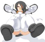  &gt;_&lt; 1girl bird_tail black_footwear black_hair blush boots breasts closed_eyes commentary_request emperor_penguin_(kemono_friends) falling full_body hair_between_eyes hair_over_one_eye headphones highres kemono_friends large_breasts lets0020 long_bangs multicolored_hair numbered one-piece_swimsuit open_mouth orange_hair reaching reaching_towards_viewer shoe_soles short_hair simple_background solo streaked_hair swimsuit tail thighhighs white_background white_one-piece_swimsuit white_thighhighs 
