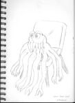  alien big_eyes chair english_text face_tentacles freefall_(webcomic) furniture hi_res male mark_stanley monochrome non-humanoid_creature sam_starfall signature sitting sketch solo tentacles text webcomic 