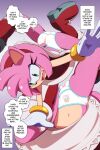  amy_rose anthro blush boots bottomwear clothing dialogue dialogue_box dress euf-dreamer eulipotyphlan female floral_print_panties footwear gloves handwear hedgehog hi_res mammal navel panties red_clothing red_dress sega solo sonic_the_hedgehog_(series) speech_bubble standing_on_one_hand underwear 