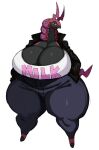 absurd_res anthro big_breasts black_body bottomwear breasts chubby_female clothed clothing female fully_clothed half-closed_eyes hi_res huge_breasts looking_at_viewer narrowed_eyes nintendo pok&eacute;mon pok&eacute;mon_(species) purple_body scolipede shirt solo sssonic2 text text_on_clothing thick_thighs topwear video_games white_clothing white_shirt white_topwear yellow_sclera 
