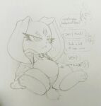  asking_another belly bloated chibi clothed clothing dialogue digitigrade english_text female female_pred floppy_ears gem_(kekitopu) graphite_(artwork) hi_res kekitopu lagomorph leporid lop_ears mammal mass_vore micro_prey misunderstanding mostly_offscreen_character organs panties pantsless rabbit sitting speech_bubble stomach talking_to_another text traditional_media_(artwork) underwear vore 