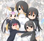  5girls bird_tail black_hair black_jacket blonde_hair blush breasts brown_eyes closed_mouth commentary_request cowboy_shot emperor_penguin_(kemono_friends) gentoo_penguin_(kemono_friends) hair_between_eyes hair_over_one_eye headphones highres hug humboldt_penguin_(kemono_friends) jacket kemono_friends large_breasts lets0020 long_bangs long_hair looking_at_another low_twintails medium_bangs medium_breasts multicolored_hair multiple_girls numbered one-piece_swimsuit one_eye_closed open_mouth orange_eyes orange_hair penguins_performance_project_(kemono_friends) pink_hair pleated_skirt red_eyes red_hair rockhopper_penguin_(kemono_friends) royal_penguin_(kemono_friends) short_hair skirt smile streaked_hair swimsuit tail thighhighs twintails white_hair white_one-piece_swimsuit white_skirt white_thighhighs 