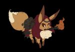  2021 ambiguous_gender black_background brown_body brown_eyes brown_fur chest_(container) clothed clothing digital_media_(artwork) eevee fire fluffy fluffy_tail fur generation_1_pokemon goblin_serf hood lock neck_tuft nintendo paws pokemon pokemon_(species) pokemon_mystery_dungeon pupils simple_background solo spike_chunsoft tail torch tuft white_pupils 