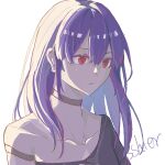  1girl arm_strap black_choker black_shirt character_request choker collarbone colored_eyelashes copyright_request highres long_hair purple_hair red_eyes shirt simple_background single-shoulder_shirt solo sshier upper_body white_background 