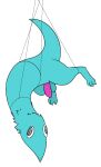  3_toes anthro armless balls bdsm bondage bound delta&#039;s_art feet genitals hanging_(disambiguation) hanging_belly hanging_by_tail hi_res male mouthless penis shaded short_tail simple_background simple_shading solo squirmle teal_eyes toes 