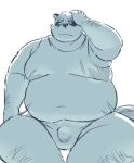  2022 anthro belly big_belly bulge canid canine clothing kemono male mammal overweight overweight_male raccoon_dog shirt sitting solo sv_grart tanuki topwear underwear 